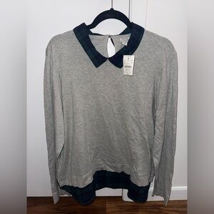 J Crew XXL Women’s Gray Long Sleeve Top with Plaid Collar and Bottom Layer